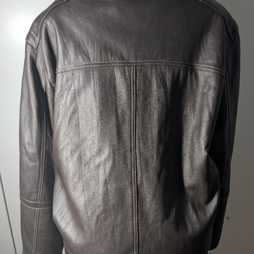 Max USA Men's Brown Leather Zip-Front Racer Button Jacket Size M - Picture 6 of 9
